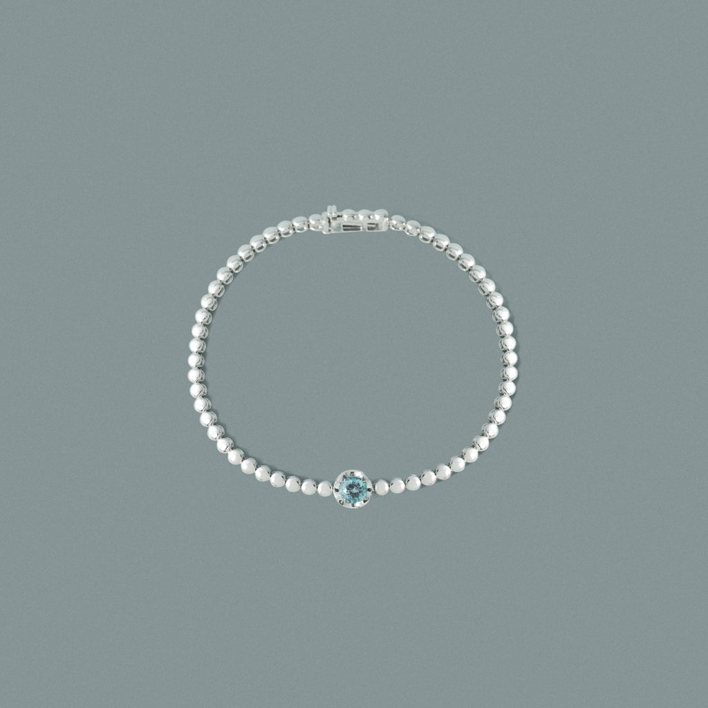 18K Gold Single Round-Cut Aquamarine Handcrafted Bracelet (Dispatched within 30 days of purchase)