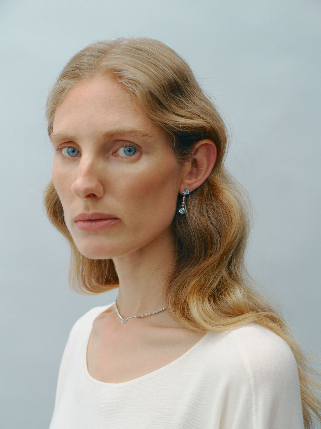 18K Gold Four Round-Cut Aquamarines Handcrafted Drop Earrings (Dispatched within 30 days of purchase)