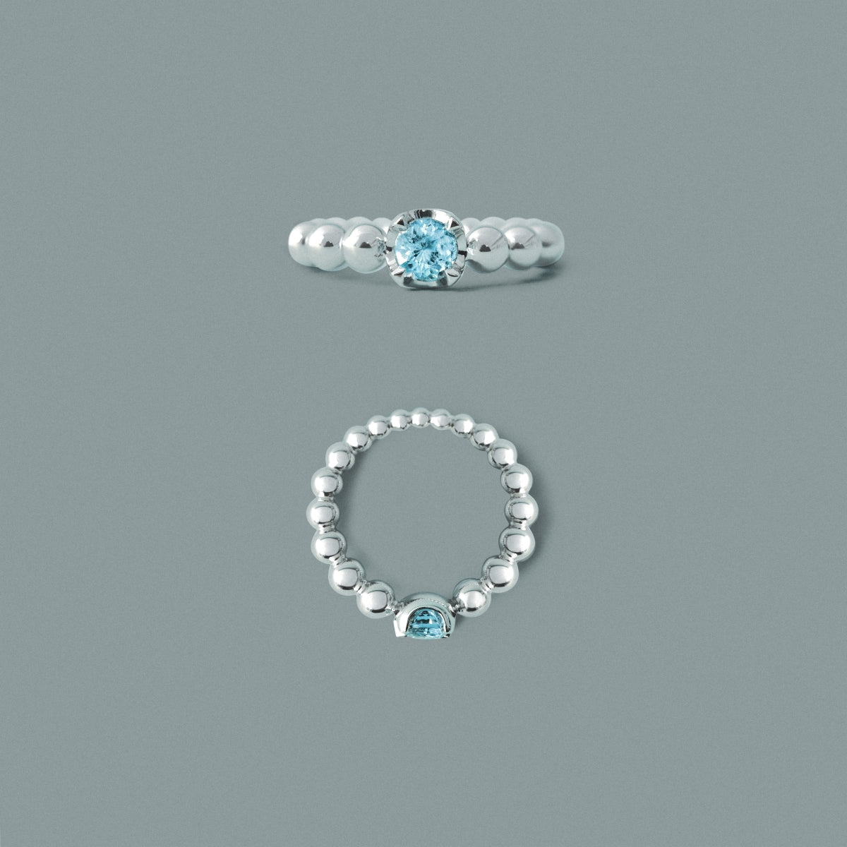 18K Gold Round-Cut Aquamarine Solid Bead Ring (Dispatched within 30 days of purchase)